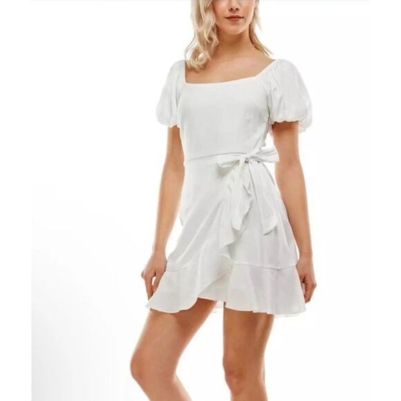 Trixxi Clothing Women Fit & Flare Short Dress Short Sleeve Ruffle Solid K803 NWT - Picture 1 of 15